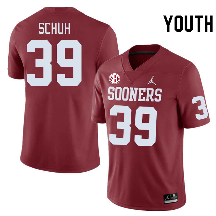 Youth #39 Peter Schuh Oklahoma Sooners 2024 SEC Conference College Football Jerseys-Crimson